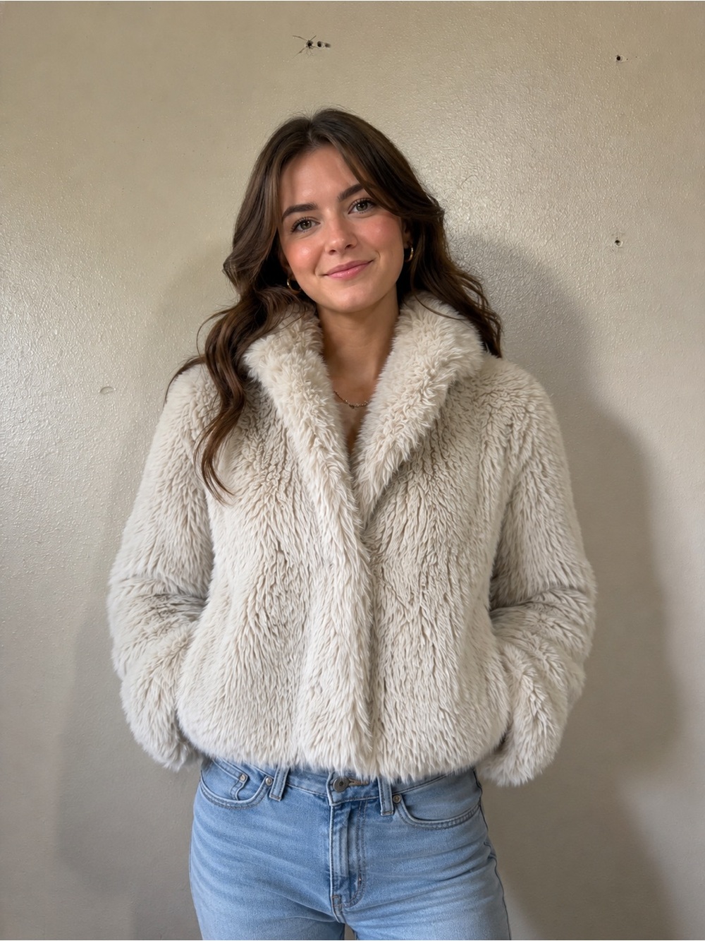 Old Navy Beige Faux Fur Coat